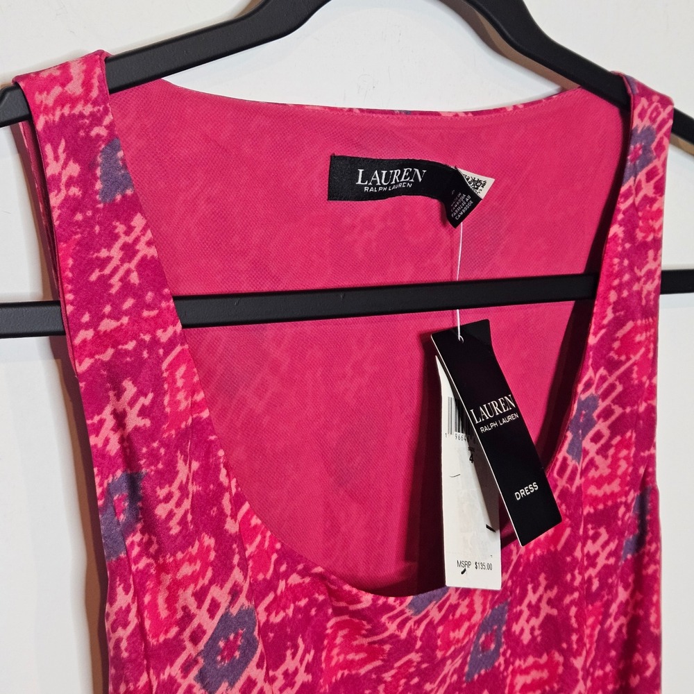 Lauren Ralph Lauren‎ NEW Black Label Geo-Print Dress Womens 4 Pink Purple Belted